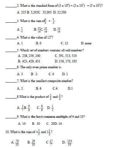 CBSE Class 3 Mathematics Revision Worksheet Set I